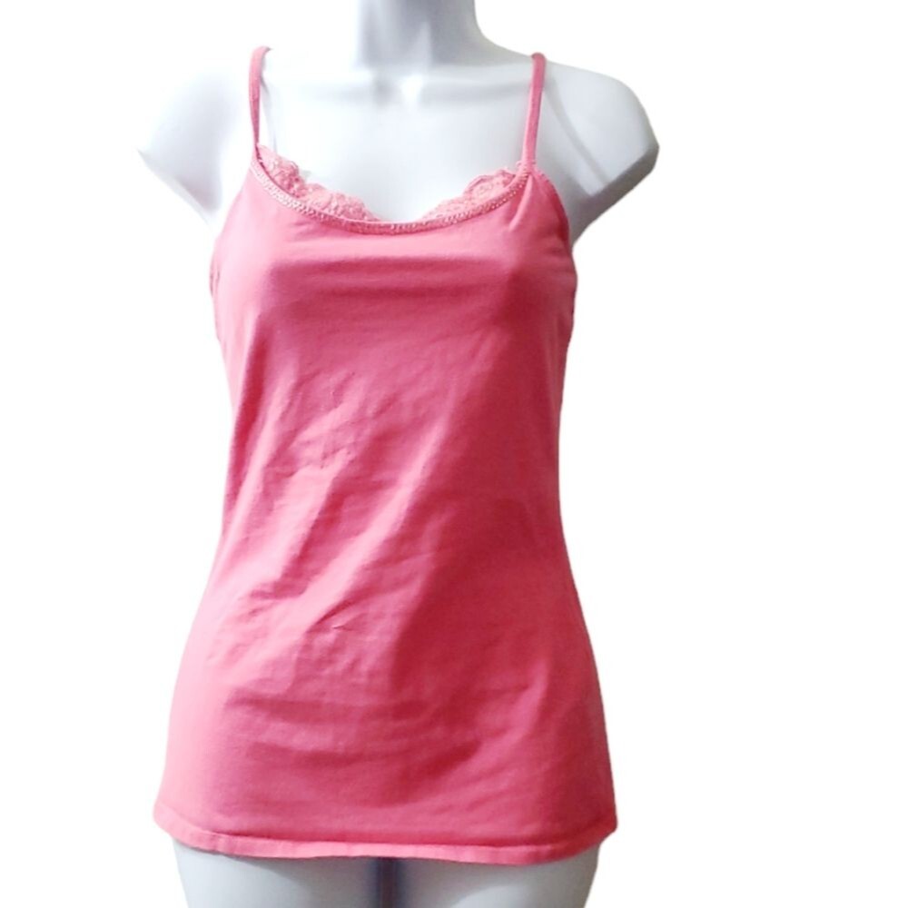 Vintage Express Womens Pink Spaghetti Strap pink Lace Long Camisole y2k 2000